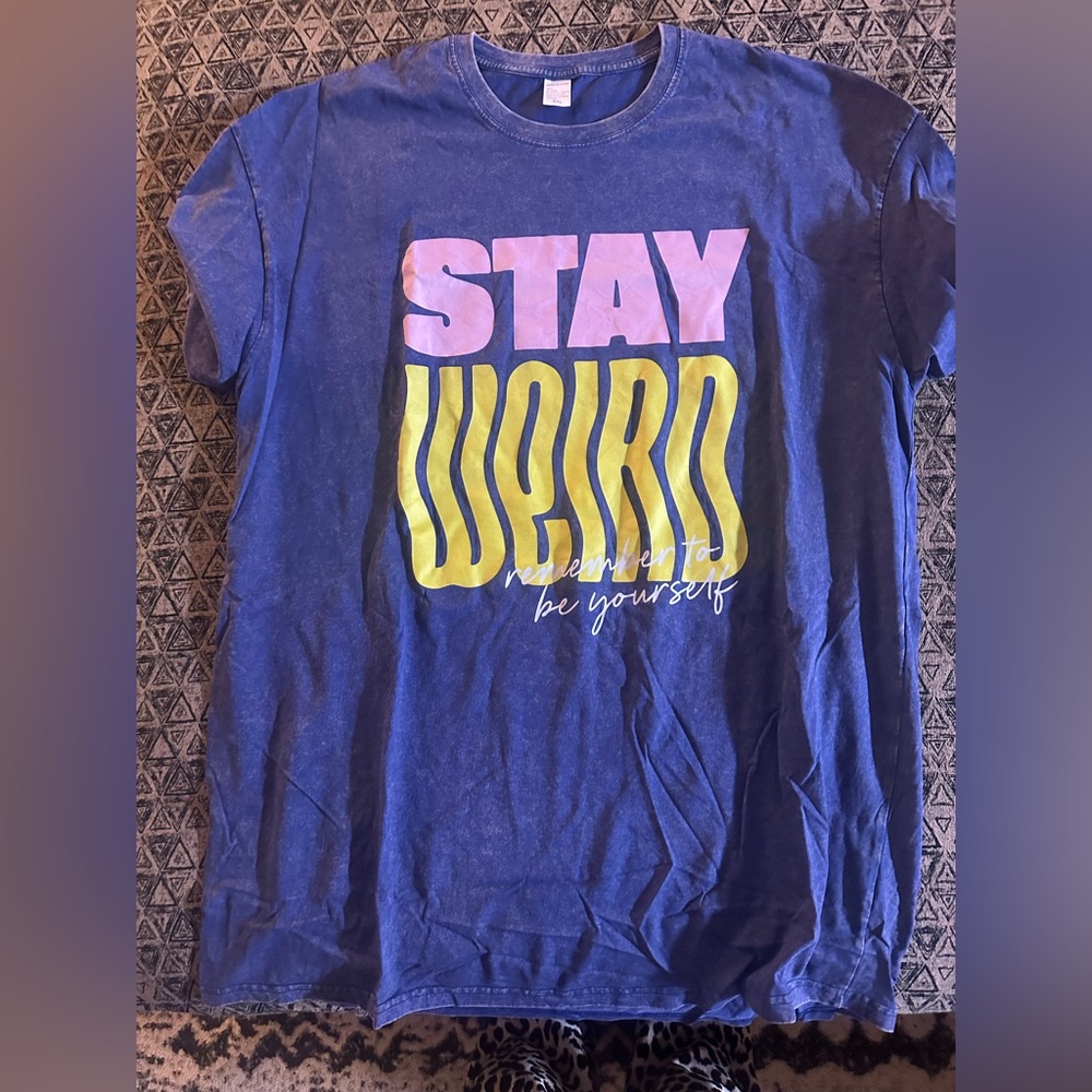 Blue Kids Shirt with 'Stay Weird' Graphic